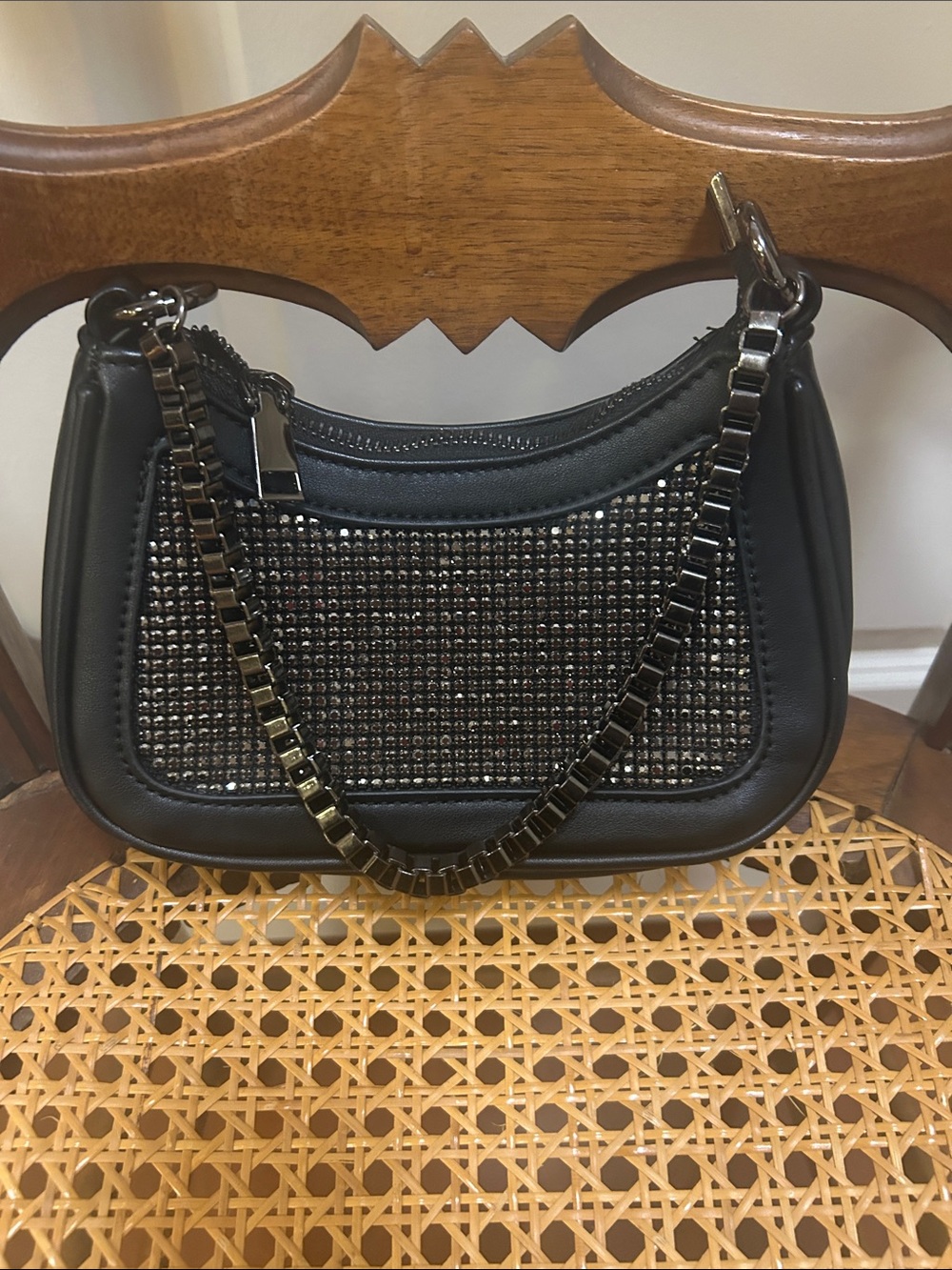MMS Studded Black Shoulder Bag with Chain Strap